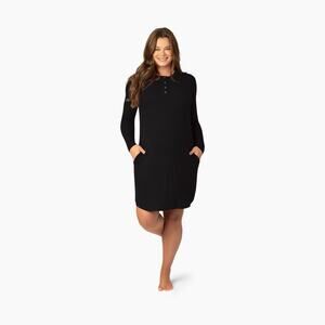 Kindred Bravely Black Riley Ribbed Snap Front Maternity&Nursing Gown Sz.L